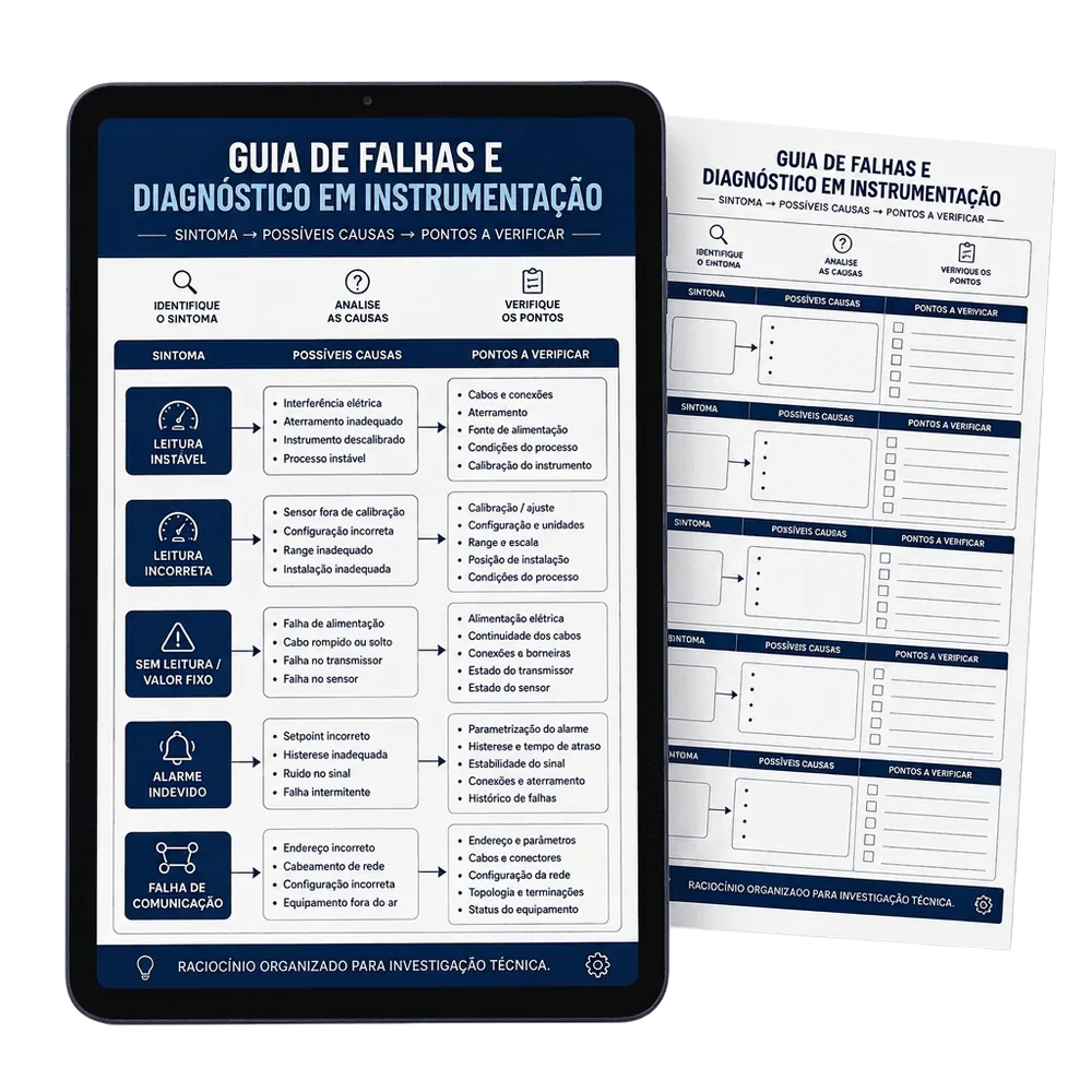 Mockup do material Guia de Falhas e Diagnóstico em Instrumentação