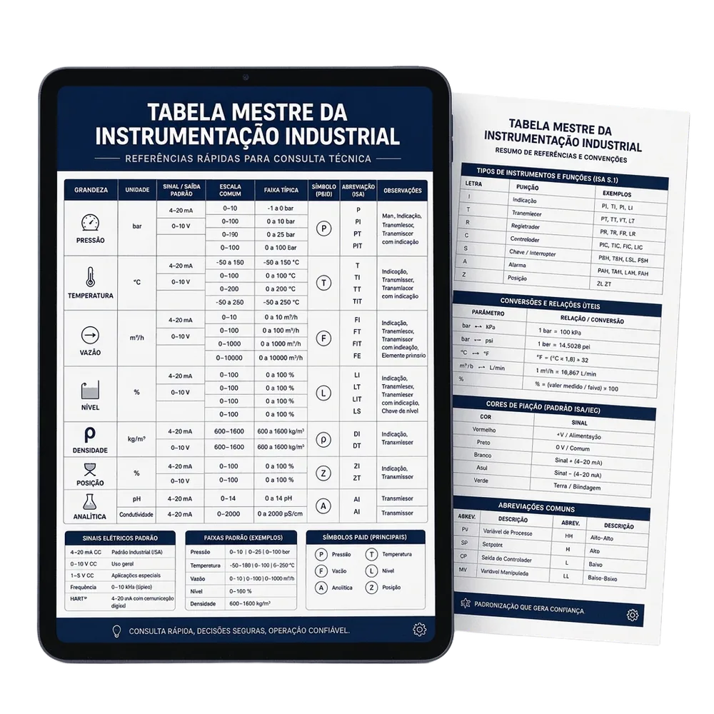 Mockup do material Tabela Mestre da Instrumentação Industrial
